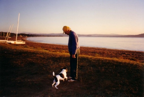 'Old Man with his Dog at Casey Beach'- 'Bateman's Bay'- Australia